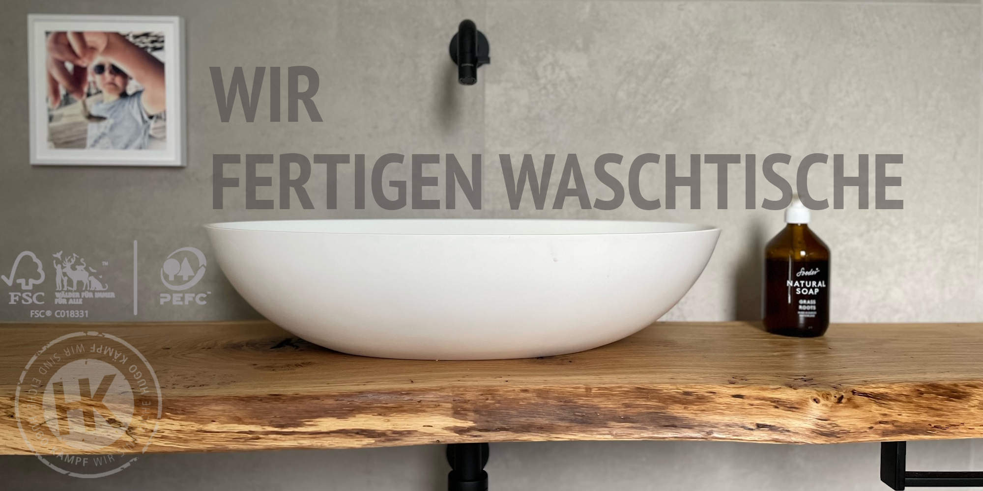 Waschtisch aus Eichenholz mit Naturkante